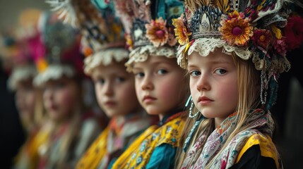 Young Girls in Traditional Headwear