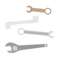 Set of different wrenches on an isolated white background.Vector illustration.