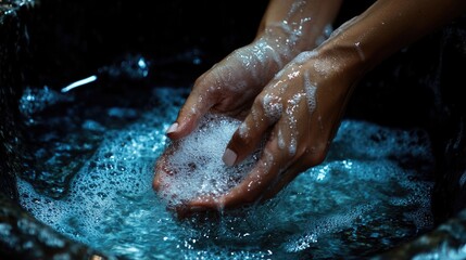 Fototapeta premium Hands washing with soap and water. Use for hygiene or cleanliness related content.