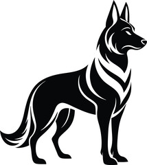 German shepherd dog in different poses on a white background objects silhouette illustration.