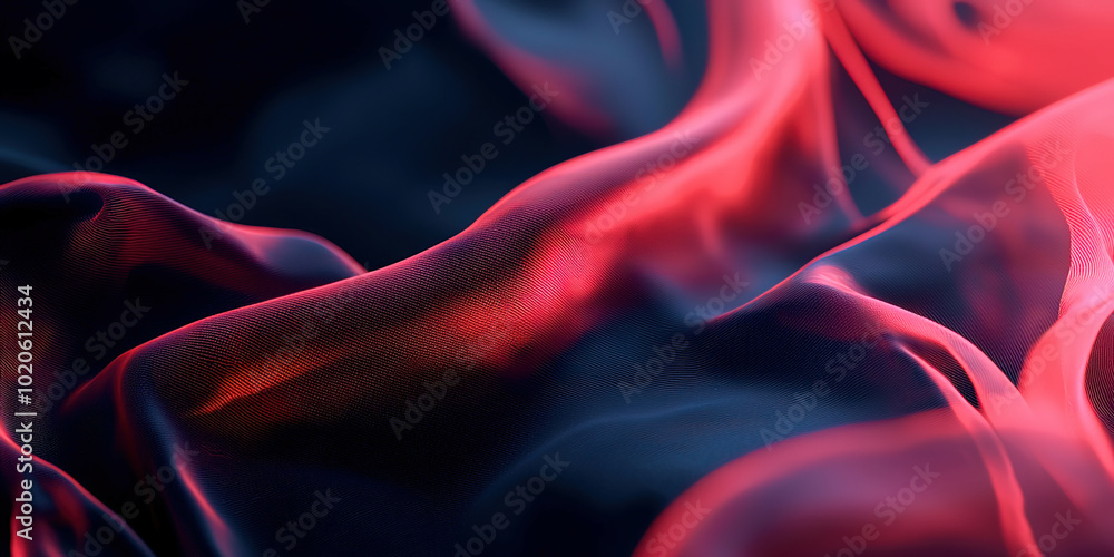 Poster A close up of a red and blue fabric with a red line running through it