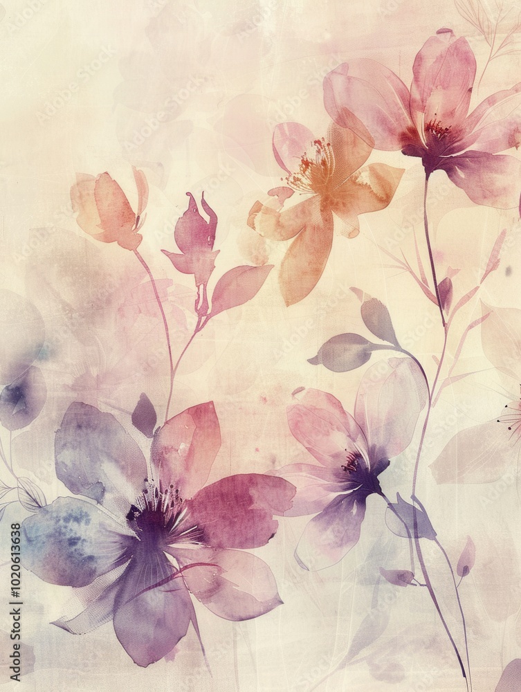 Canvas Prints A beautiful arrangement of watercolor flowers in gentle pastel hues evokes a peaceful and artistic feel, ideal for decor or inspiration. Generative AI