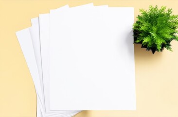 White sheet of paper on table mockup top view