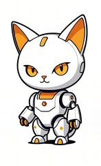 cartoon cat with orange eyes and a white body and orange eyes.