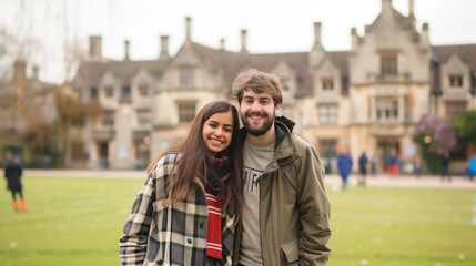 Romantic Pair Captured in Time at the Forefront of a Storied English University Landscape