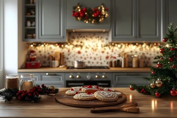 Cozy Kitchen with Festive Cookies and Holiday Decor for Baking and