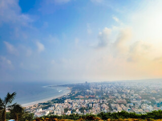Top view of Cityscape and sea from mountain (kailasagiri) visakhapatnam 