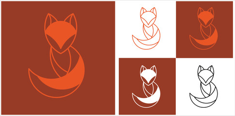 Emblem, symbol, graphic image of a fox on white and orange background.