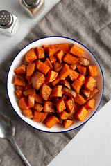 Homemade Roasted Sweet Potatoes on a Plate, top view.
