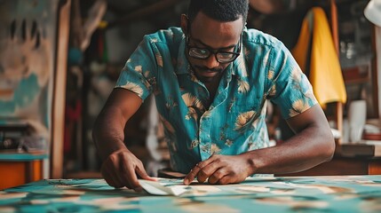 Tailor cutting a pattern for a sustainable garment in an ethical production setting