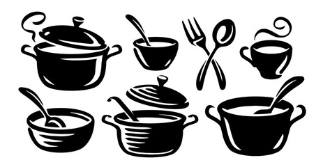 Cookware, kitchenware icons set. Food concept. Cooking, culinary arts symbols