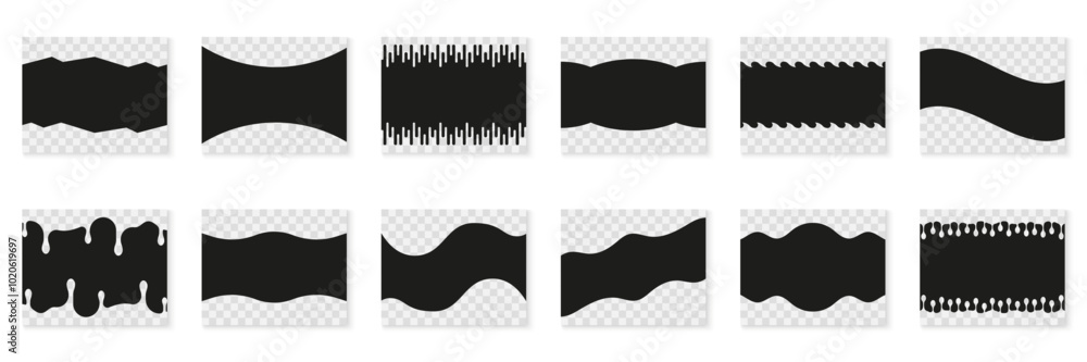Aufkleber abstract geometric shapes set. curved and wavy minimal design elements for website decoration. black