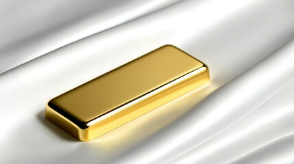 A gold bar sits on a white cloth