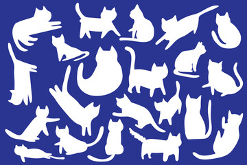 blue background with many white cats