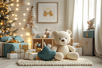 Cozy Christmas Nursery Brimming with Festive Cheer and Cuddly Teddy Bears
