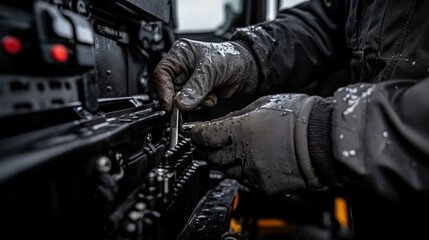 Close-up of a Mechanic's Hands Working on a Machine with a Tool