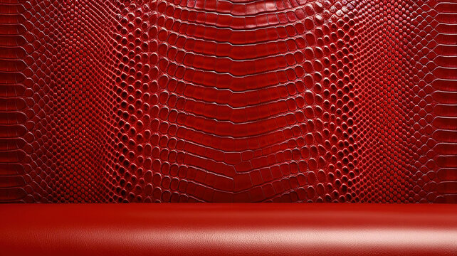 A red leather couch with a red background