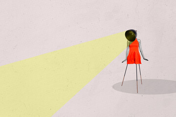 Composite photo collage of headless girl light lamp beam caricature illumination spotlight tool...