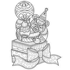 Cute panda and ball hand drawn for adult coloring book