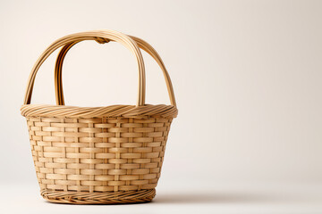 Rustic Woven Basket: A charming, light brown wicker basket with sturdy handles, perfect for rustic settings and product displays.  Its simple elegance adds a touch of country charm to any scene. 