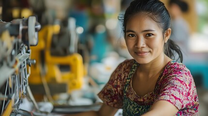 Tailor working with organic cotton fabric in a fair trade workshop