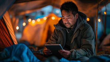 Telehealth mental health support in refugee camp at night