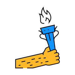 hand holding torch progress line icon vector. hand holding torch progress sign. isolated symbol illustration