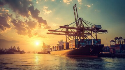 Fototapeta premium International transport crane handling cargo at a maritime port