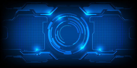 Vector illustration of futuristic blue digital high technology with circle hud and digital circuit element pattern for game and advertising artwork.Future tech design concepts.