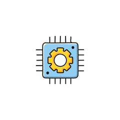Processor icon with setting symbol. Technology and hardware theme. Isolated design. Vector illustration