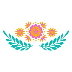 The botanical boundary of the frame line with geometric colors and leaves. Folcloric Scandinavian motive wreath