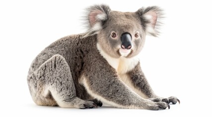 Naklejka premium Koala bear in sitting pose with calm expression isolated on white background