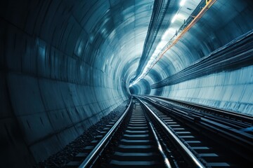 Obraz premium Railway tunnel construction with underground engineering technology