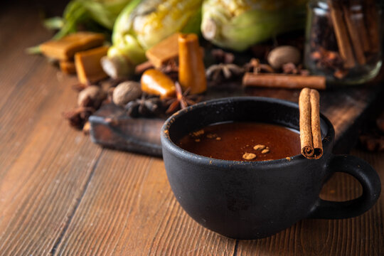 Mexican Champurrado, atole de cacao drink