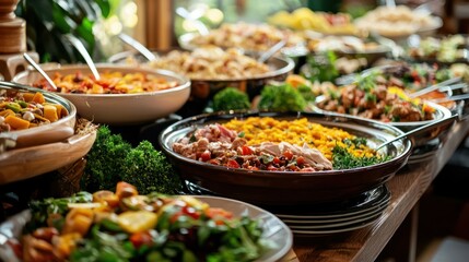 Obraz premium a lavish buffet spread at a banquet, showcasing a variety of dishes and culinary delights