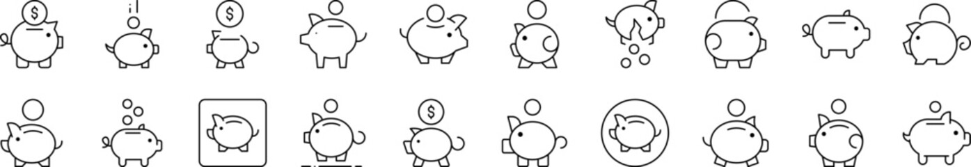 Piggy Bank Picture Collection. Editable Stroke. Perfect for Infographics, Articles, Books, Flyers, Banners