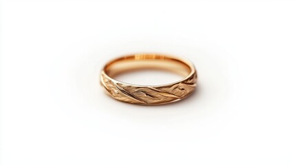 A beautifully crafted gold wedding ring displayed on a clean, white background.