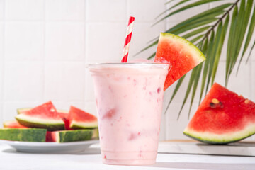 Watermelon milkshake or creamy slushie cocktail