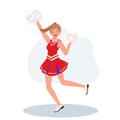 Energetic cheerleader girl in a bright uniform holding pom poms. Ideal for Fun and Sporty Projects.