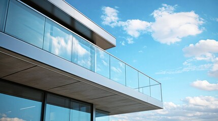 a modern building featuring a sleek glass balustrade, highlighting contemporary architecture