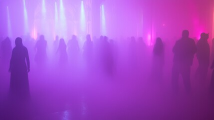 Fototapeta premium Enchanting Halloween Rave in a Haunted Ballroom with Costumed Dancers and Colorful Lights
