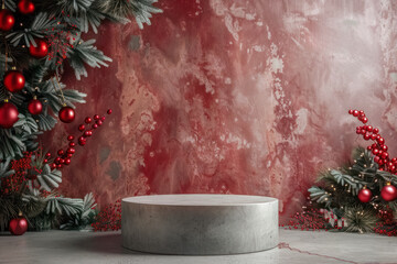 Abstract marble background with podium for Christmas product representation