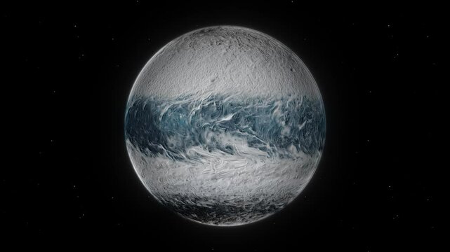 Snowy Frozen Exoplanet with Equatorial Stream Seamless Loop