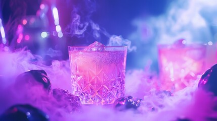 Enchanting Witchy Cocktail Station at Spooky Halloween Rave with Colorful Drinks and Eerie Garnishes, Guests in Stunning Attire