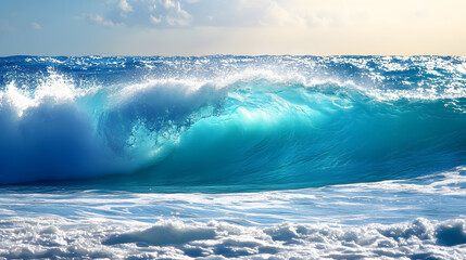 Obraz premium Crashing Vibrant Blue Ocean Water Waves Background: A dynamic view of vibrant blue ocean waves crashing against each other, creating an energetic and powerful backdrop.