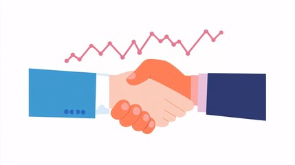 Two men shaking hands with a graph in the background