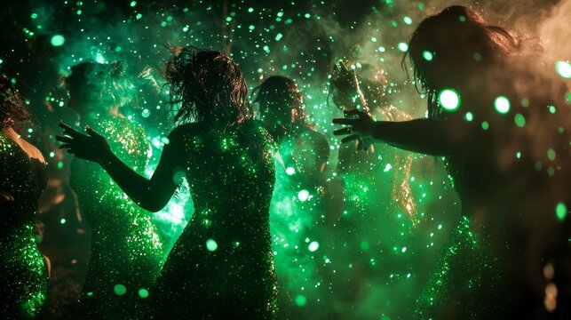 Moonlit Halloween Rave Delight: Playful Friends in Spooky Costumes Dancing Outdoors under Cinematic Lighting