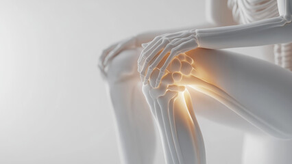 Anatomical Illustration of a Human Knee Joint with Highlighted Pain Area