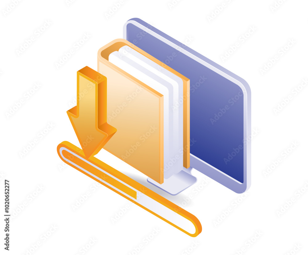 Poster computer data folder transfer process isometric illustration
