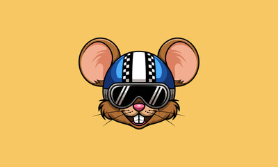 Cute mouse wearing a racing helmet and goggles.